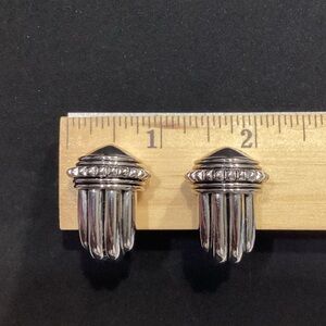 Silver Tone Dome and Tassel Clip-On Earrings - Silver